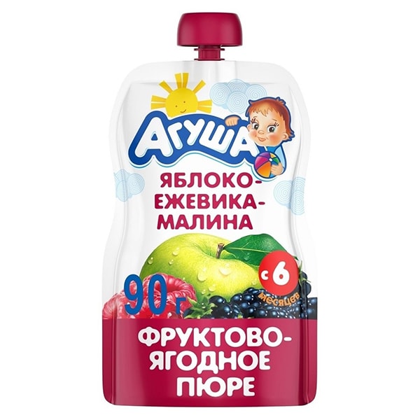 Детское пюре Агуша Яблоко-ежевика-малина 90 г.